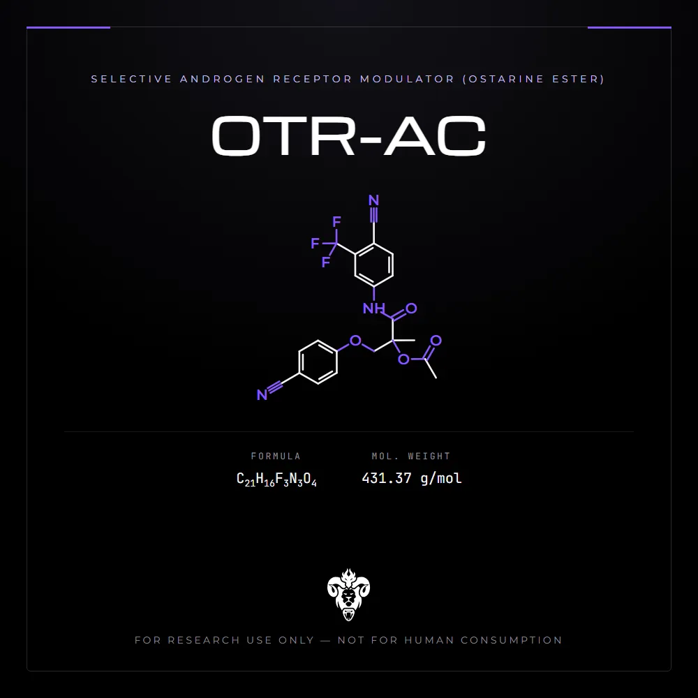 OTR-AC (ostarine O-acetate) structure, C21H16F3N3O4, 431.37 g/mol