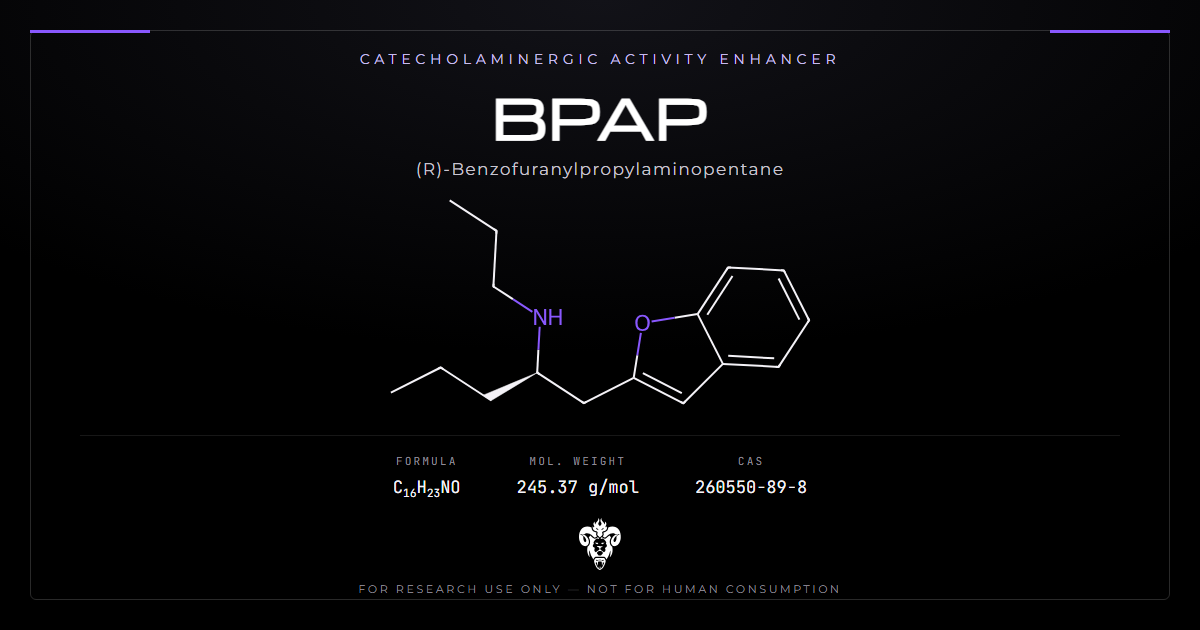 BPAP chemical structure and identifiers, a monoaminergic activity enhancer research compound