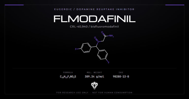 Flmodafinil (CRL-40,940) chemical structure with CAS number, molecular formula, and molar mass