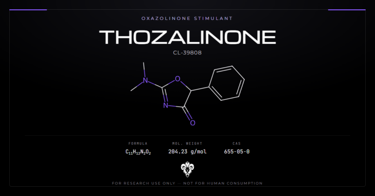 Thozalinone chemical structure diagram with CAS 655-05-0, formula C11H12N2O2, and molecular weight 204.23 g/mol