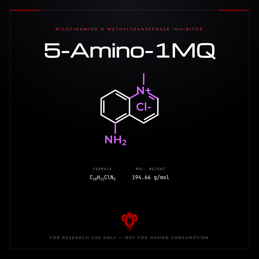 Chemical structure representation of 5-Amino-1MQ, a methylquinolinium derivative.