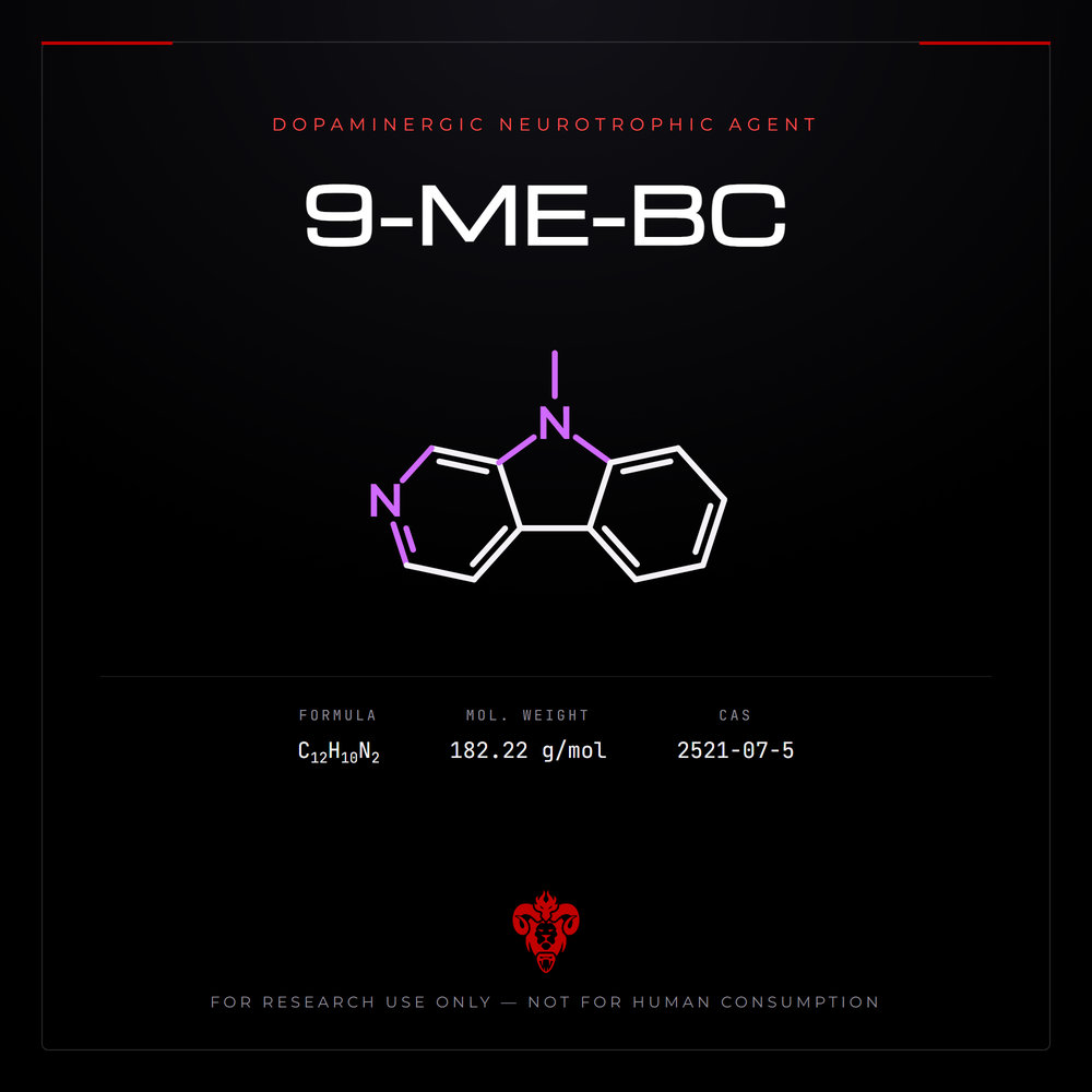Chemical structure representation of 9-ME-BC, a beta-carboline derivative.