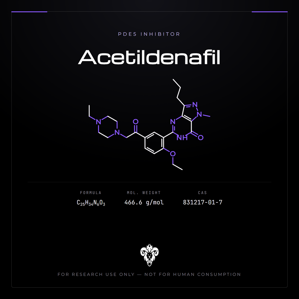 Chemical structure representation of Acetildenafil, a pyrazolopyrimidinone.