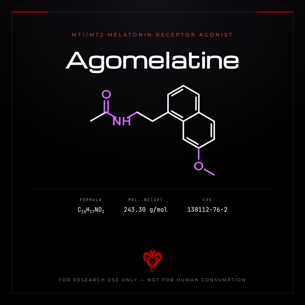 Chemical structure representation of Agomelatine, a naphthalenic derivative / Melatonergic.