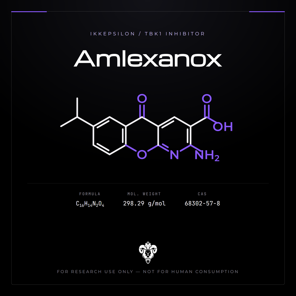 Chemical structure representation of Amlexanox, a pyridochromene molecule.