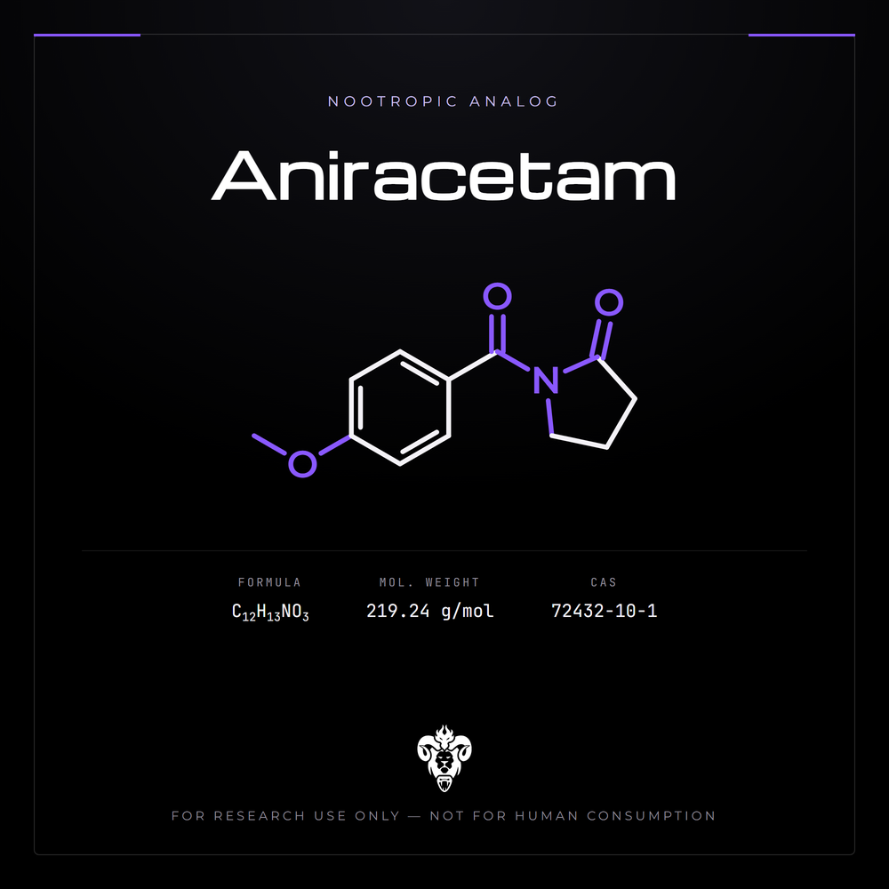 Chemical structure representation of Aniracetam, a racetam derivative.