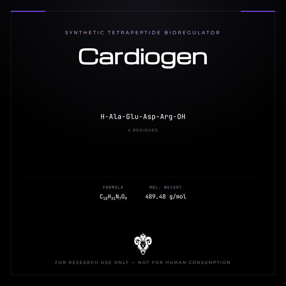 Kimera Chems research compound cover for Cardiogen, a synthetic tetrapeptide bioregulator.