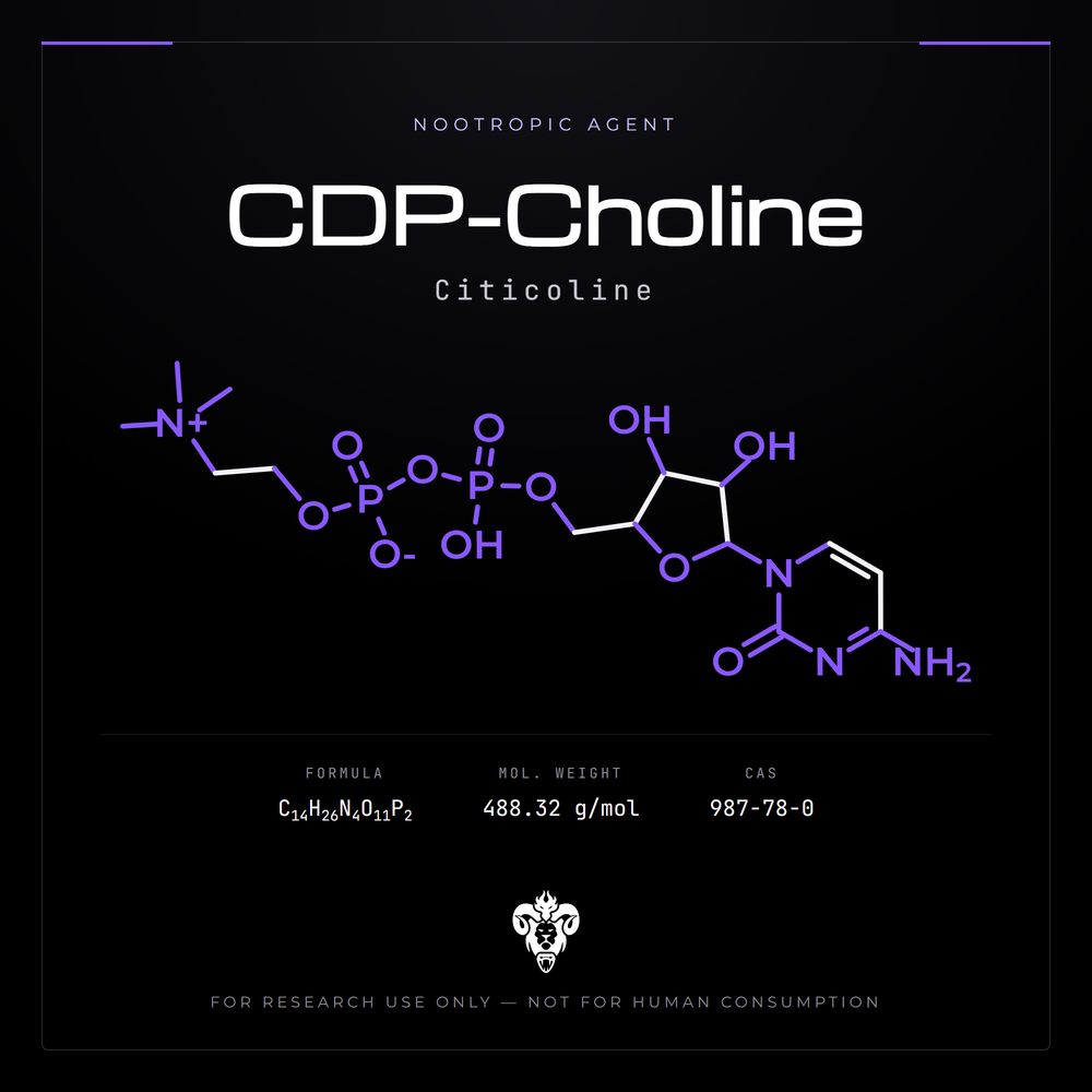 Chemical structure representation of CDP-Choline (Citicoline), a nucleoside diphosphate choline ester / Nucleotide Intermediate.