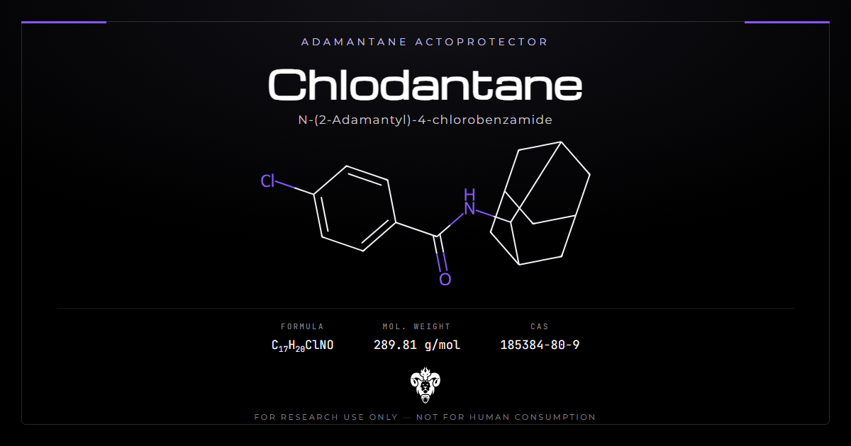 Chlodantane chemical structure with molecular formula C17H20ClNO on a dark laboratory background