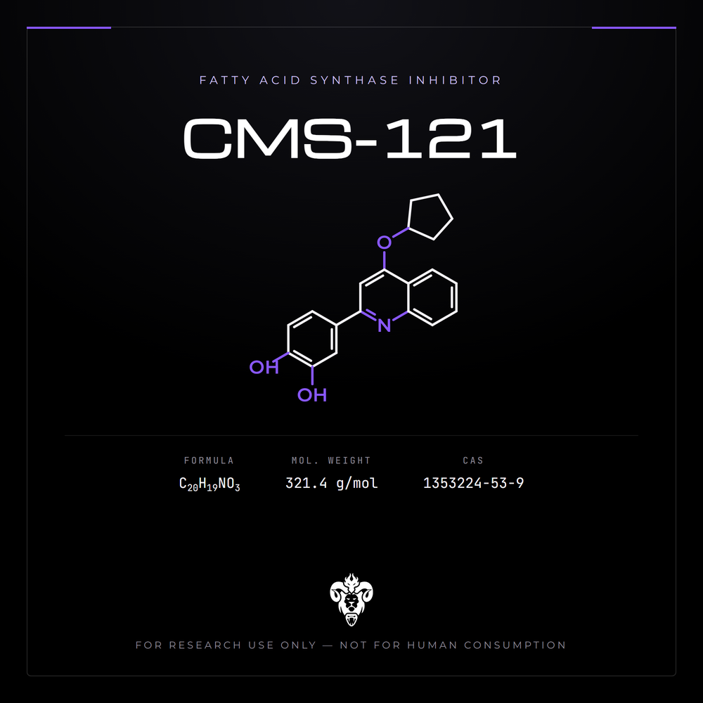 Chemical structure representation of CMS-121, a substituted Quinoline / Fisetin-Derived Catechol.