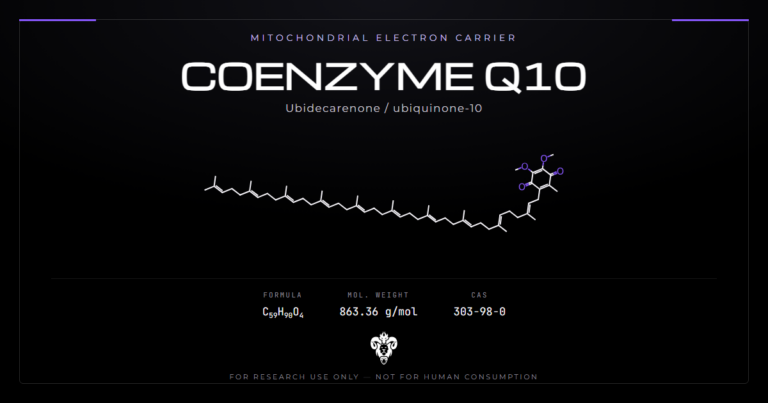 CoQ10 structure, the benzoquinone head with its ten-unit isoprenoid tail