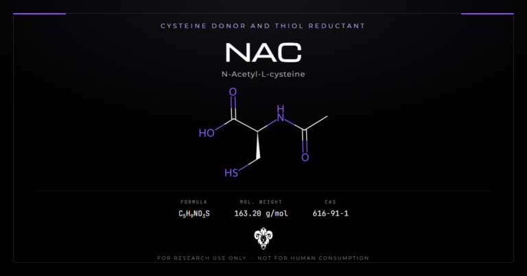 NAC chemical structure, N-acetylcysteine, acetylated amino acid with a free thiol group