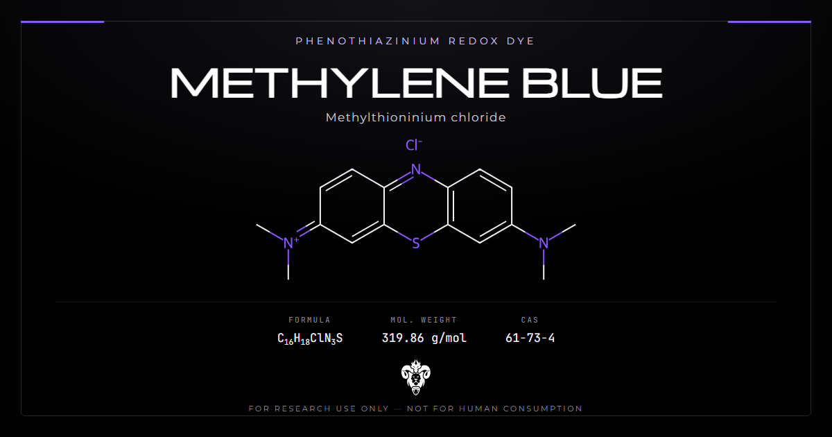 Methylene blue chemical structure, methylthioninium chloride, phenothiazinium redox dye