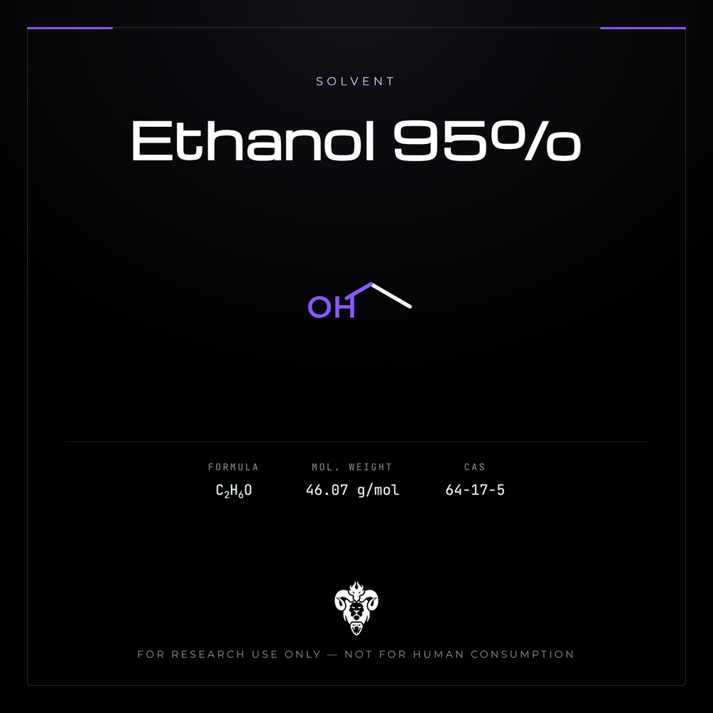 Chemical structure representation of Ethanol 95%, a simple Aliphatic Alcohol / Primary Alcohol.