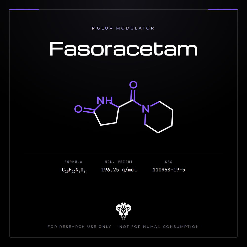 Chemical structure representation of Fasoracetam, a racetam / Pyrrolidinone Derivative.