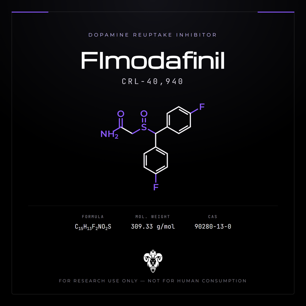 Chemical structure representation of Flmodafinil (CRL-40,940), a sulfinylacetamide.