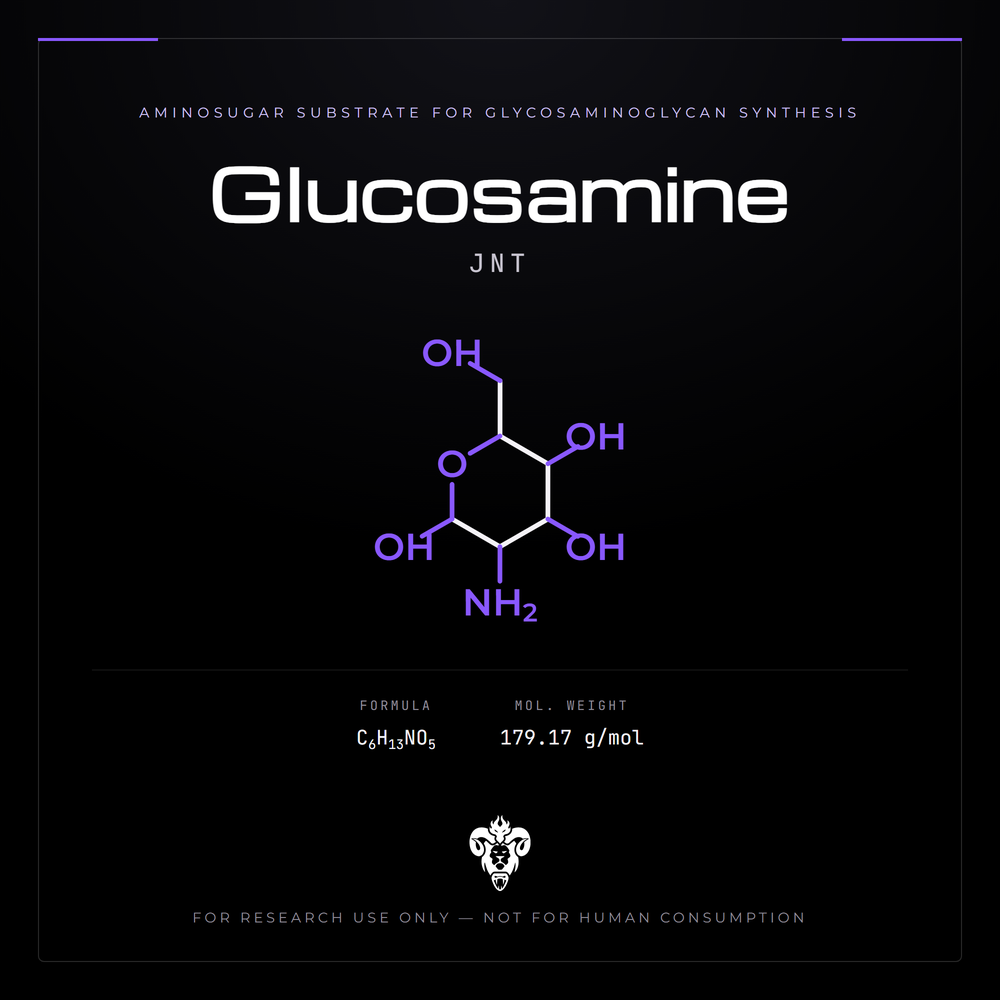 Chemical structure representation of Glucosamine (JNT), an amino monosaccharide.