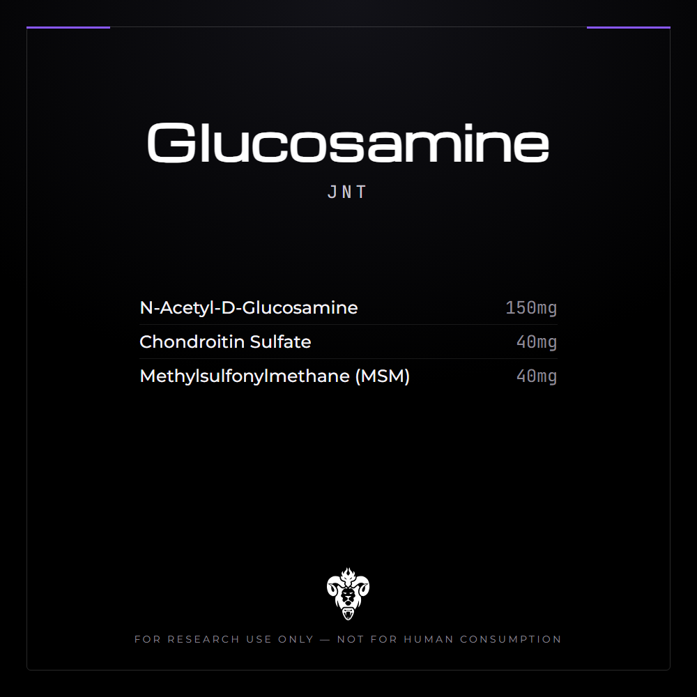 Kimera Chems research compound cover for Glucosamine (JNT), a multi-component aminosugar and glycosaminoglycan formulation.