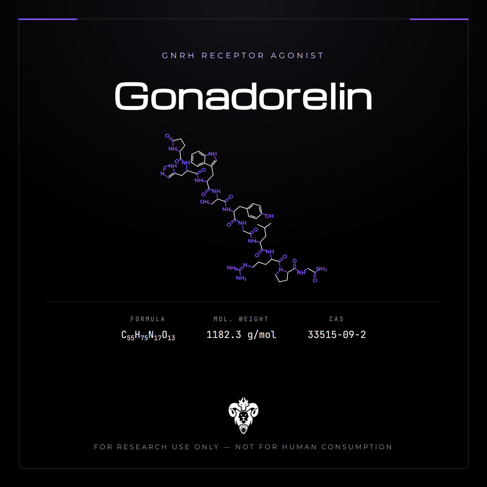 Chemical structure representation of Gonadorelin, a synthetic Decapeptide.