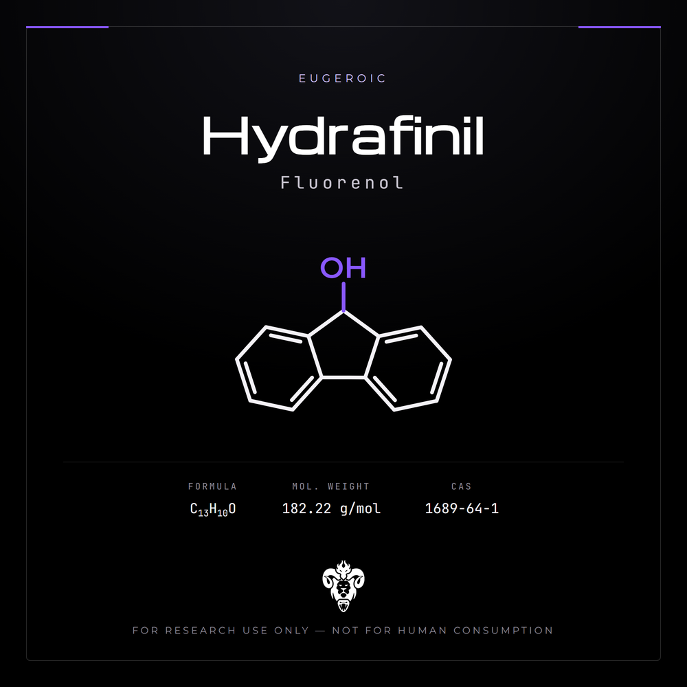 Chemical structure representation of Hydrafinil (Fluorenol), a polycyclic aromatic secondary alcohol.