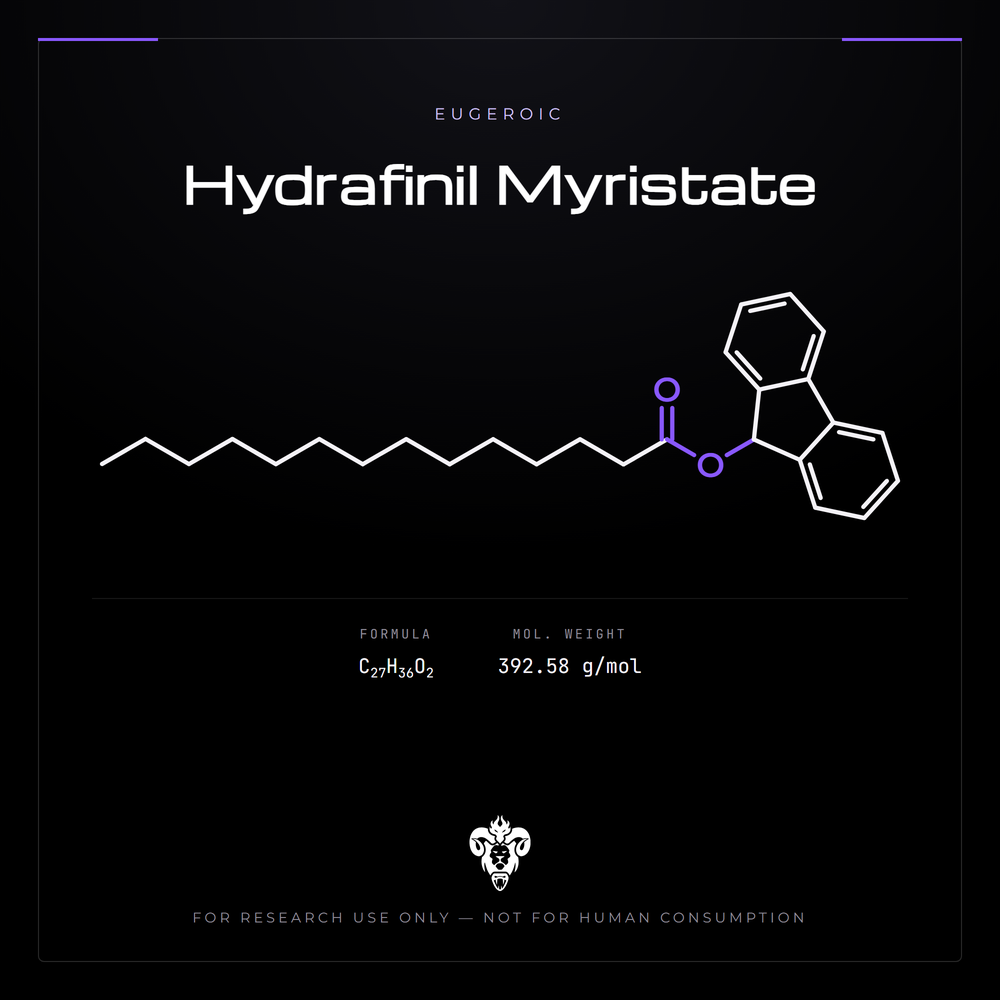 Chemical structure representation of Hydrafinil Myristate, a fatty acid ester of a polycyclic aromatic alcohol.