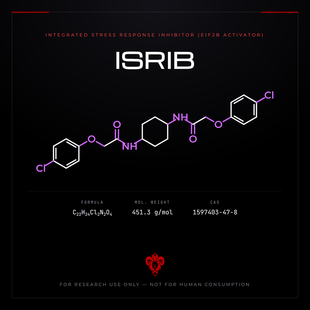 Chemical structure representation of ISRIB, a bis(glycolamide) diaryl ether.