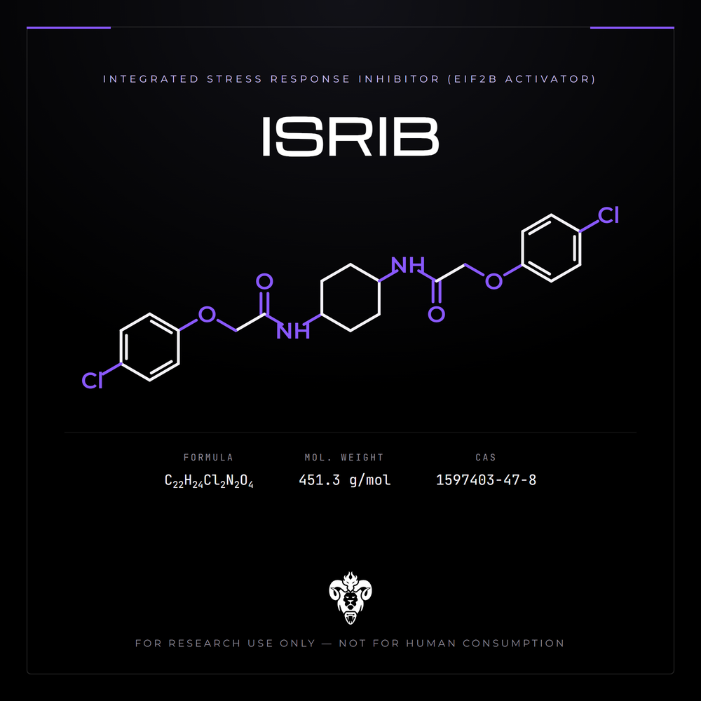 Chemical structure representation of ISRIB, a bis(glycolamide) diaryl ether.