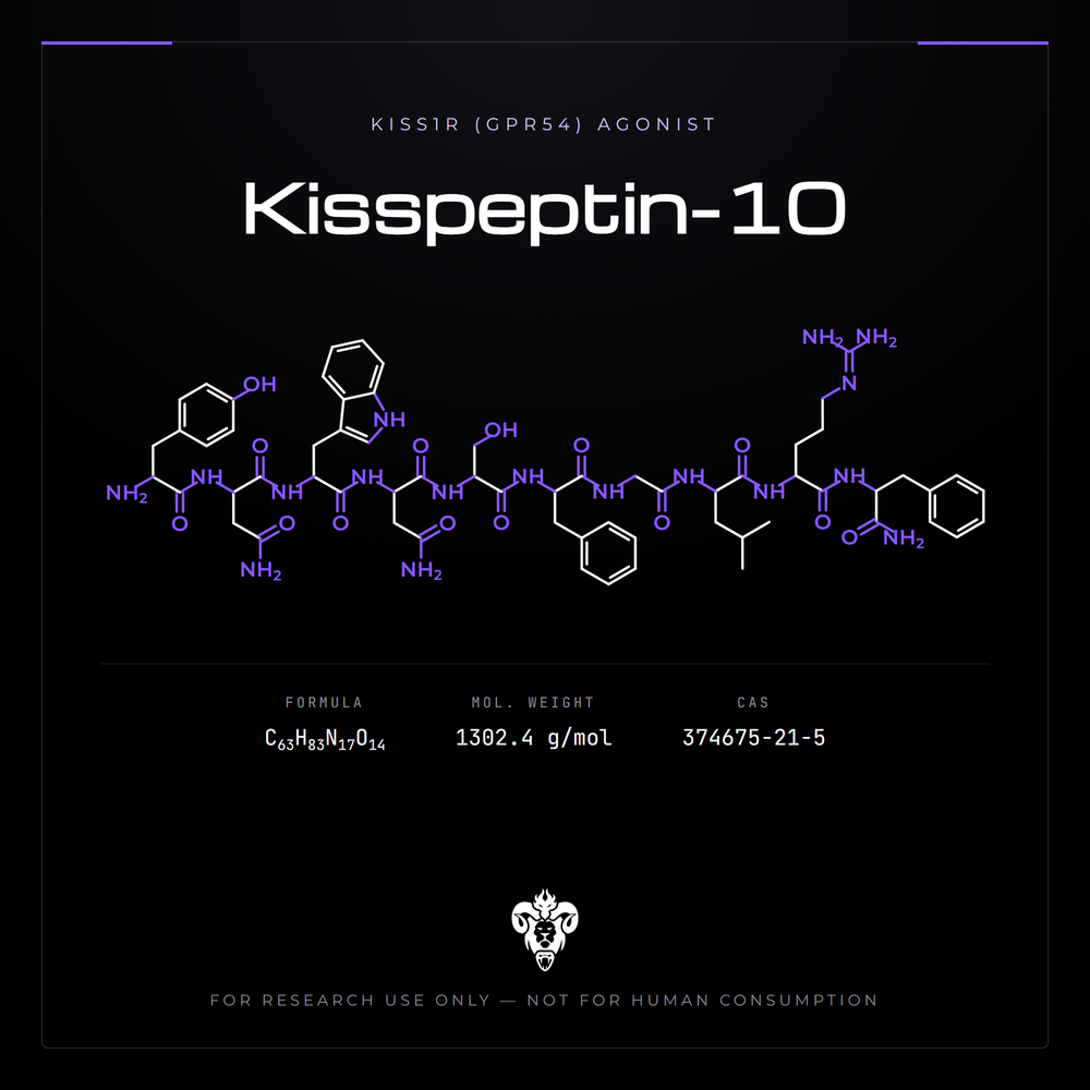 Chemical structure representation of Kisspeptin-10, a synthetic Decapeptide / RF-amide family.