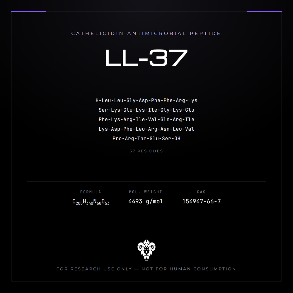 Kimera Chems research compound cover for LL-37, a 37-residue cathelicidin peptide.