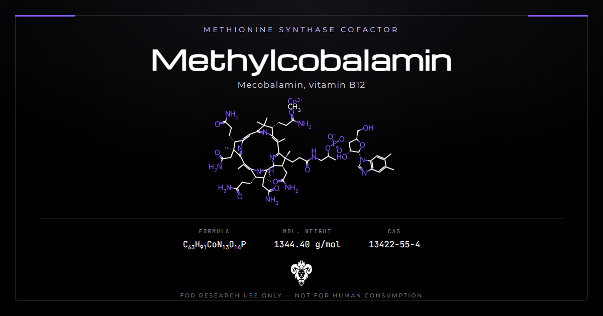 Methylcobalamin chemical structure, a cobalt corrin complex with a methyl group on the upper axial position