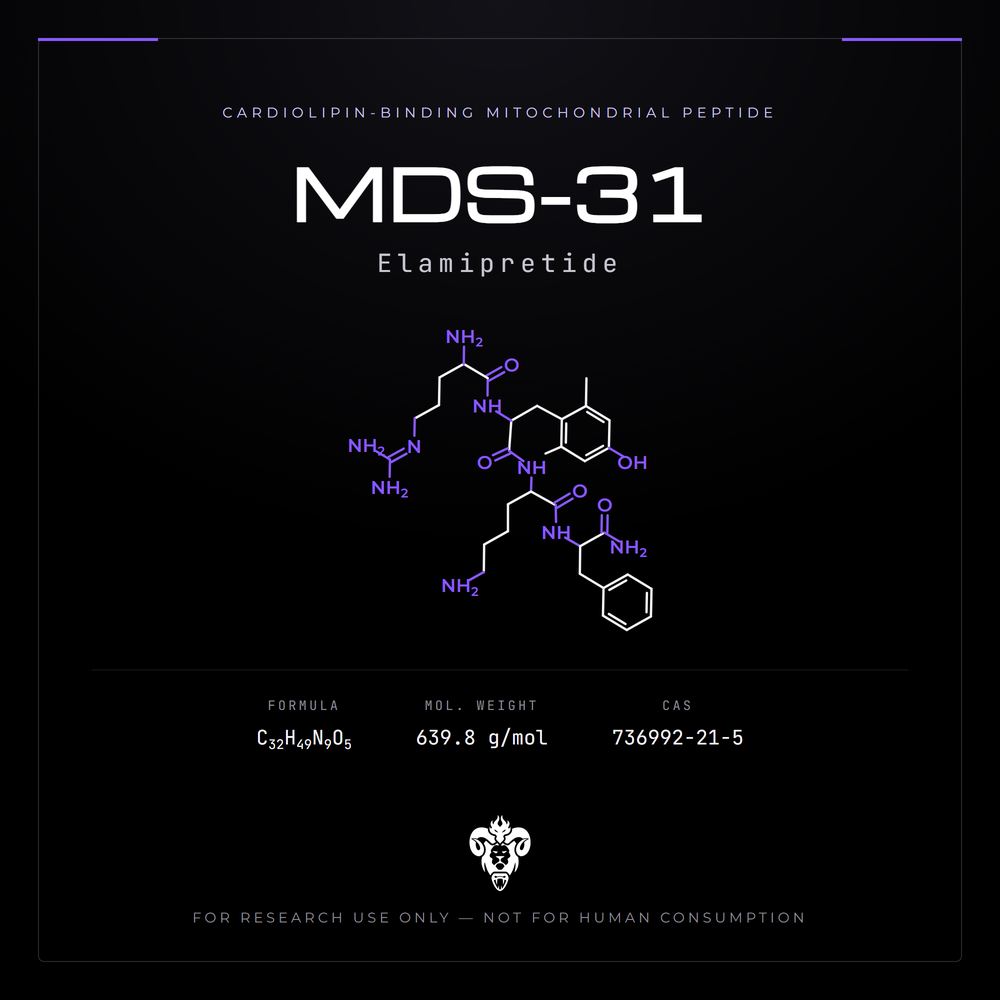 Chemical structure representation of MDS-31 (Elamipretide), a synthetic tetrapeptide (elamipretide/SS-31), acetate salt.