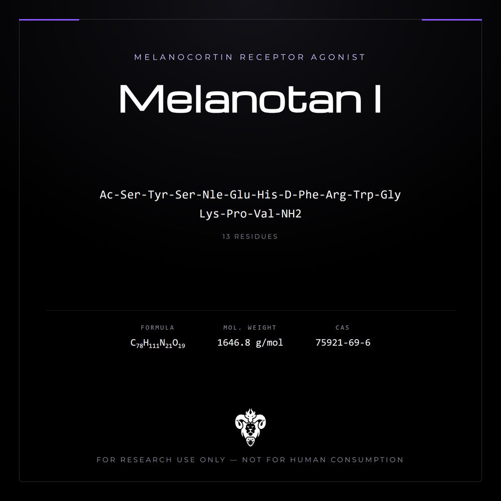 Kimera Chems research compound cover for Melanotan I, a synthetic α-MSH peptide analog.