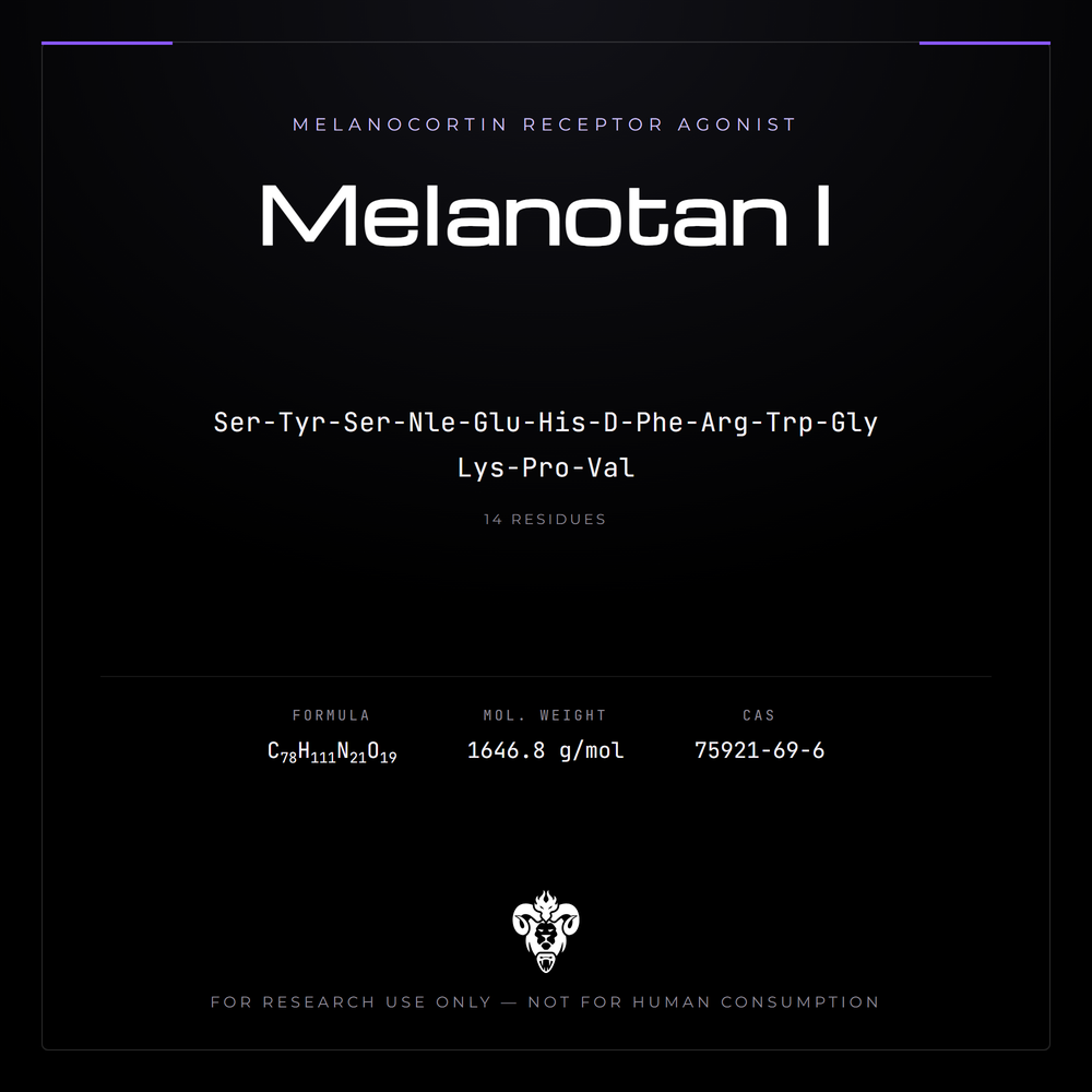 Kimera Chems research compound cover for Melanotan I, a synthetic α-MSH peptide analog.
