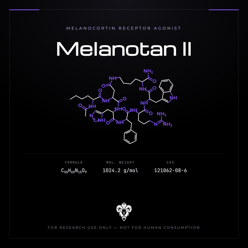 Chemical structure representation of Melanotan II, a cyclic heptapeptide.