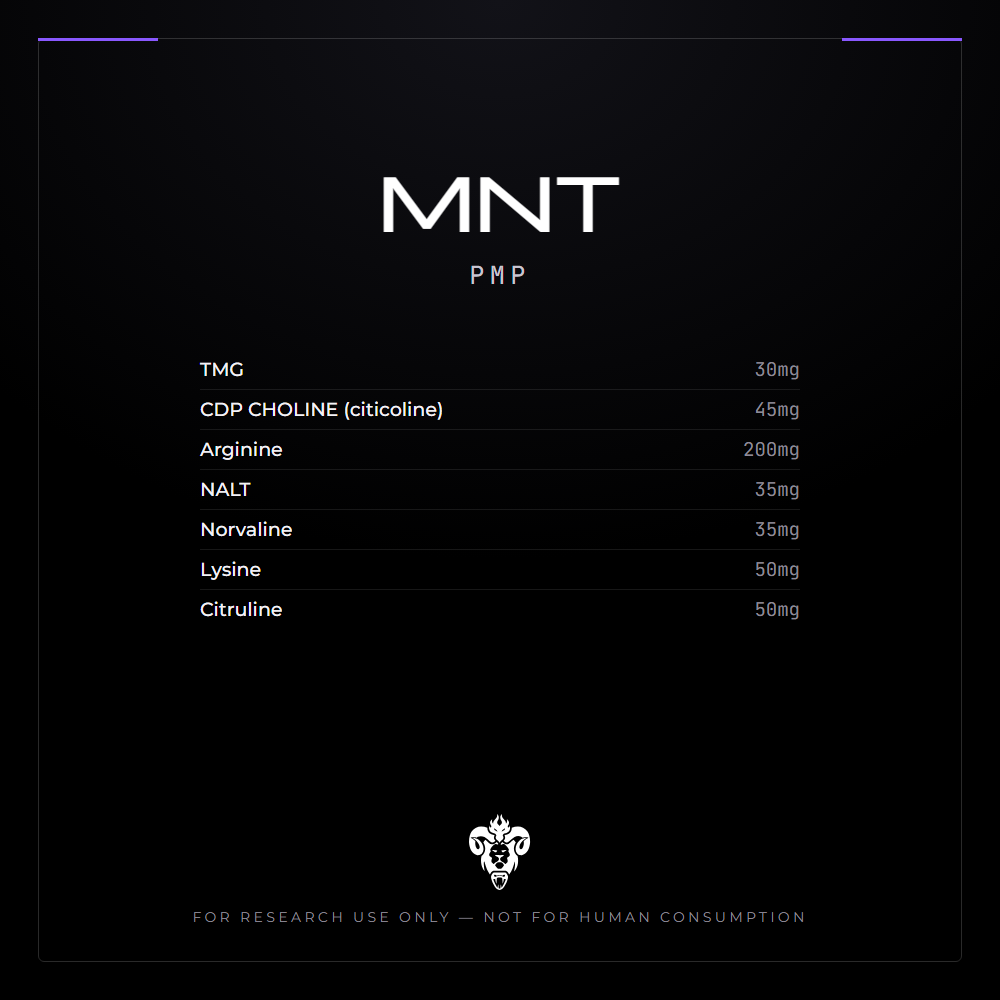 Kimera Chems research compound cover for MNT (PMP), a multi-component amino formulation.