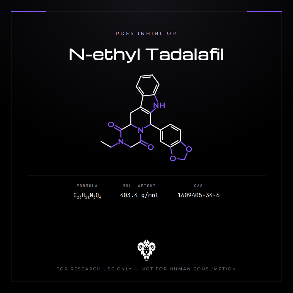 Chemical structure representation of N-ethyl Tadalafil, a beta-carboline-derived tadalafil analogue.