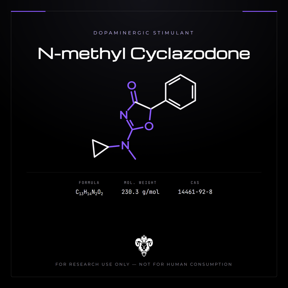 Chemical structure representation of N-methyl Cyclazodone, a 2-Oxazolinone (pemoline-class) derivative.