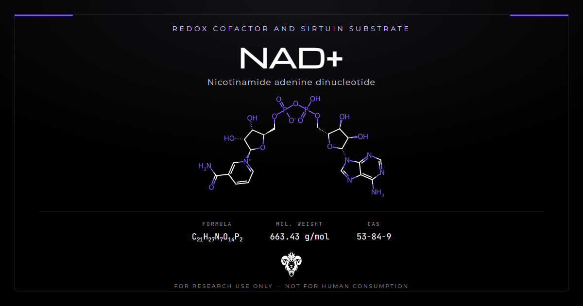 NAD+ chemical structure, nicotinamide adenine dinucleotide, two nucleotides joined by a pyrophosphate bridge