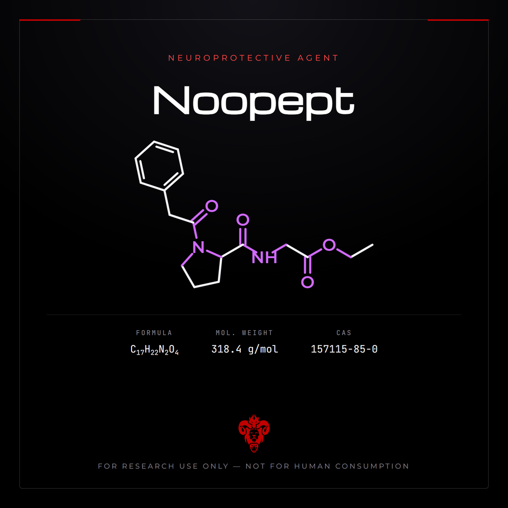Chemical structure representation of Noopept, a substituted Pro-Gly dipeptide ester.