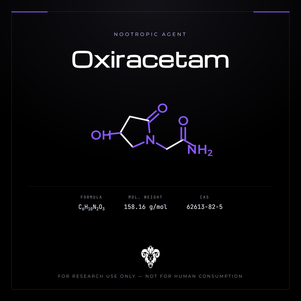 Chemical structure representation of Oxiracetam, a racetam derivative.