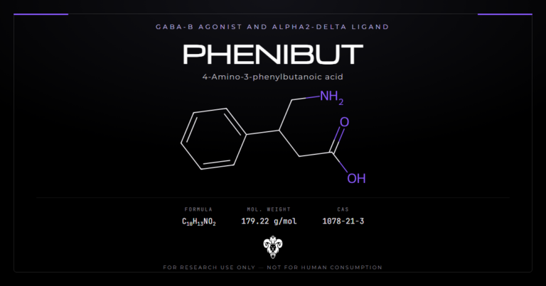 Phenibut structure, beta-phenyl-gamma-aminobutyric acid, the unchlorinated analogue of baclofen