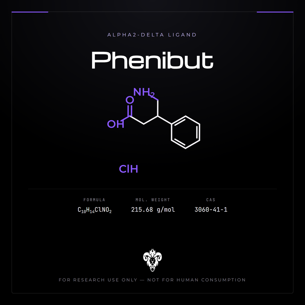 Chemical structure representation of Phenibut, a gABA analog / phenylated.