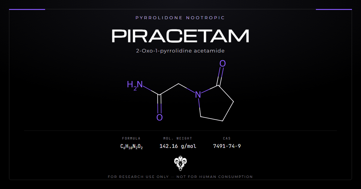 Piracetam structure, 2-oxo-1-pyrrolidine acetamide, the original racetam