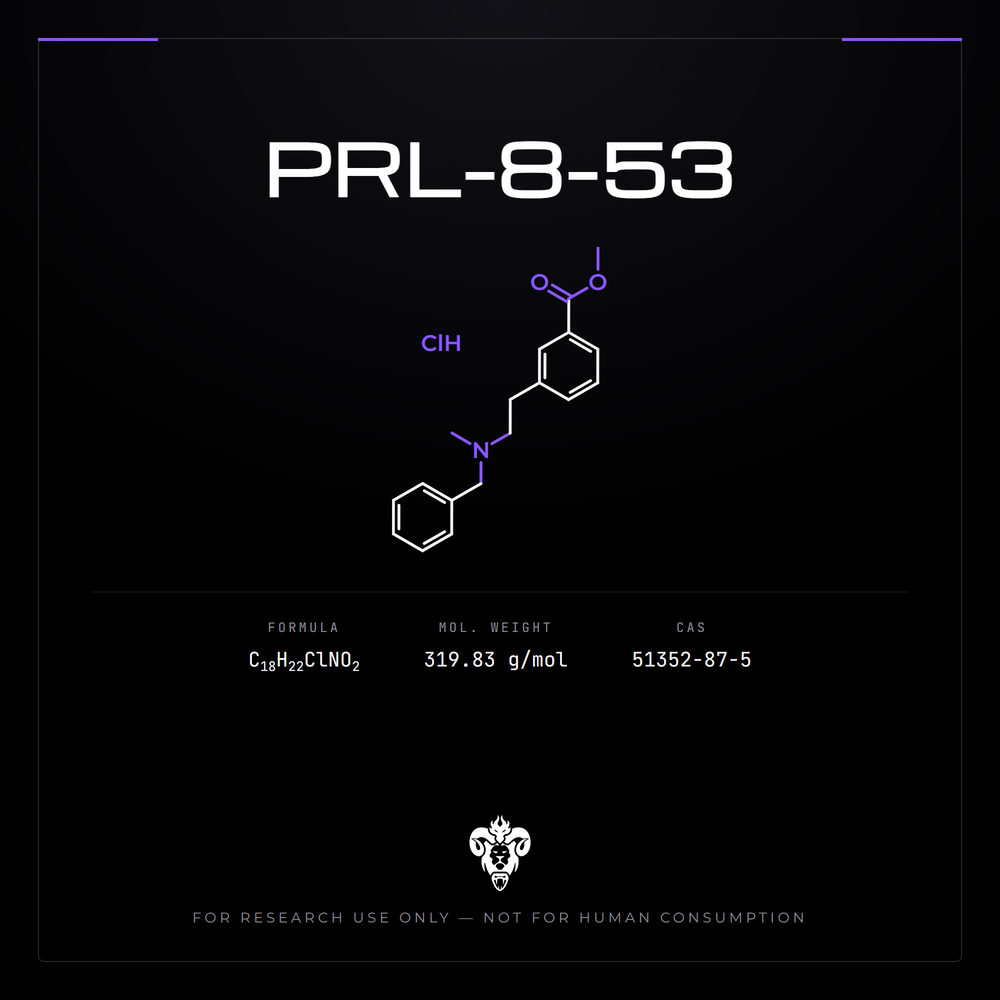Chemical structure representation of PRL-8-53, a benzoic acid derivative.