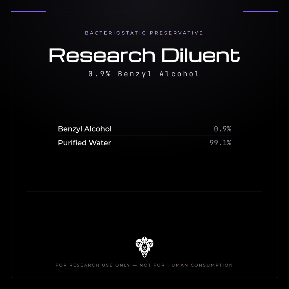 Kimera Chems research compound cover for Research Diluent (0.9% Benzyl Alcohol), an aromatic primary alcohol, 0.9% aqueous solution.