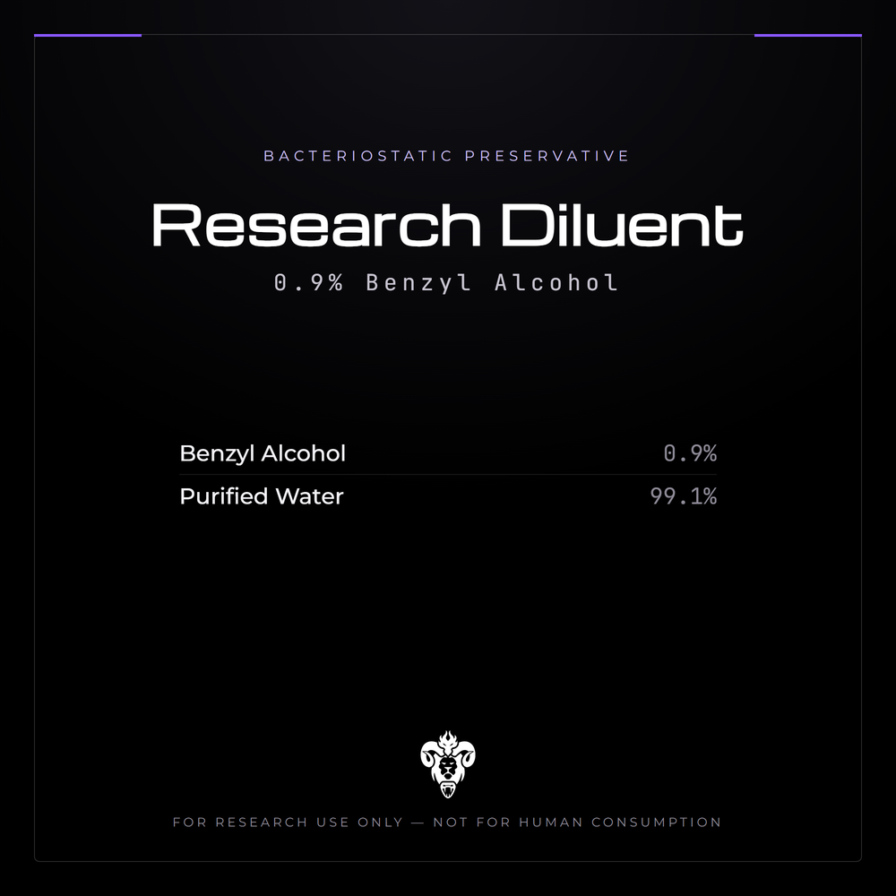 Kimera Chems research compound cover for Research Diluent (0.9% Benzyl Alcohol), an aromatic primary alcohol, 0.9% aqueous solution.
