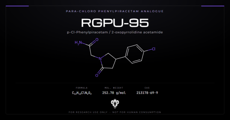 RGPU-95 chemical structure with molecular formula C12H13ClN2O2 on a dark laboratory background