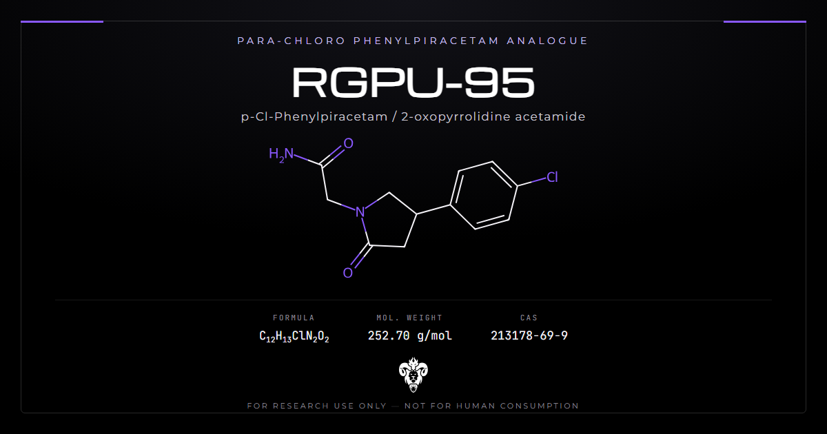 RGPU-95 chemical structure with molecular formula C12H13ClN2O2 on a dark laboratory background