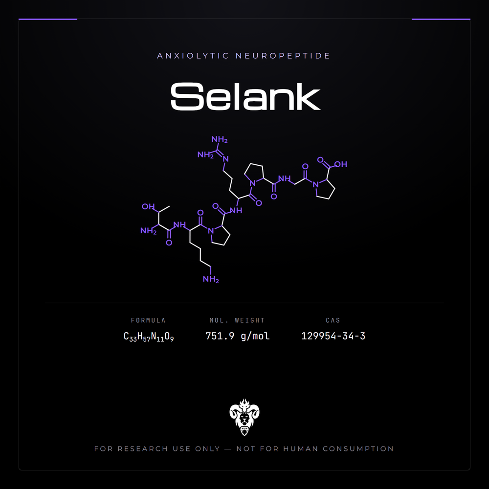 Chemical structure representation of Selank, a synthetic heptapeptide / Tuftsin analog.