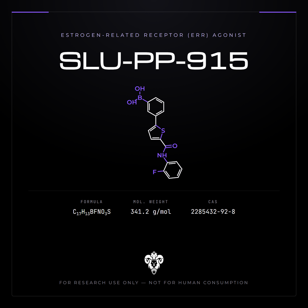 Chemical structure representation of SLU-PP-915, a 2,5-disubstituted thiophene amide / phenylboronic acid.